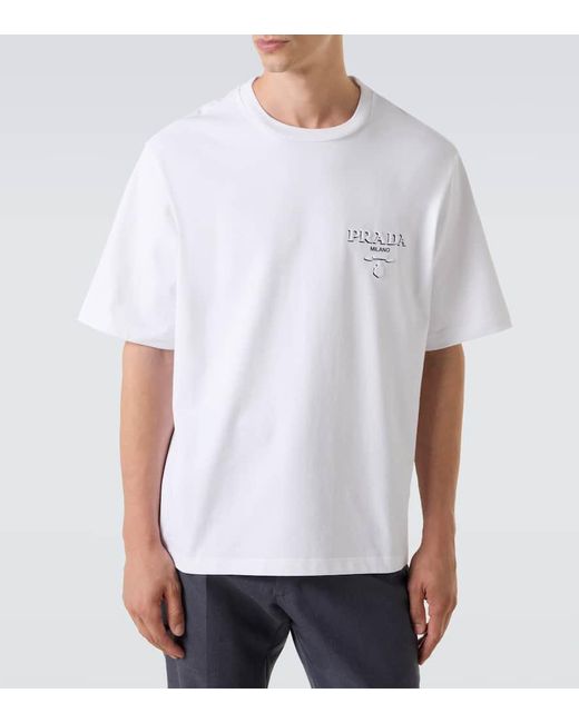 Prada T-Shirt Aus Baumwoll-Jersey in White für Herren