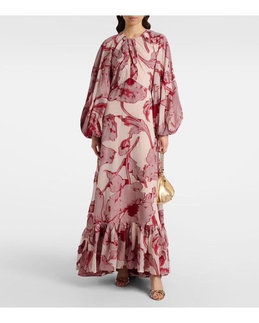 LaDoubleJ Red Eve-Ning Floral Silk-Blend Gown