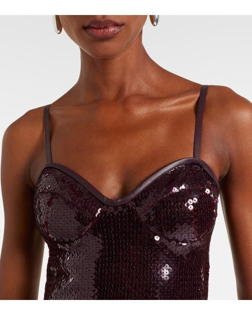 Abito Lungo Arricciato Con Pelle E Paillette di David Koma in Purple