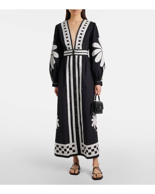 Farm Rio Black Nature Printed Cotton Maxi Dress