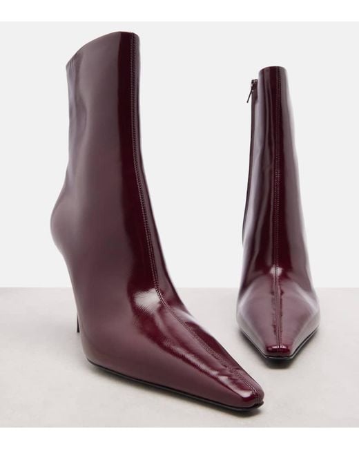 Saint Laurent Purple Ashley 90 Leather Ankle Boots
