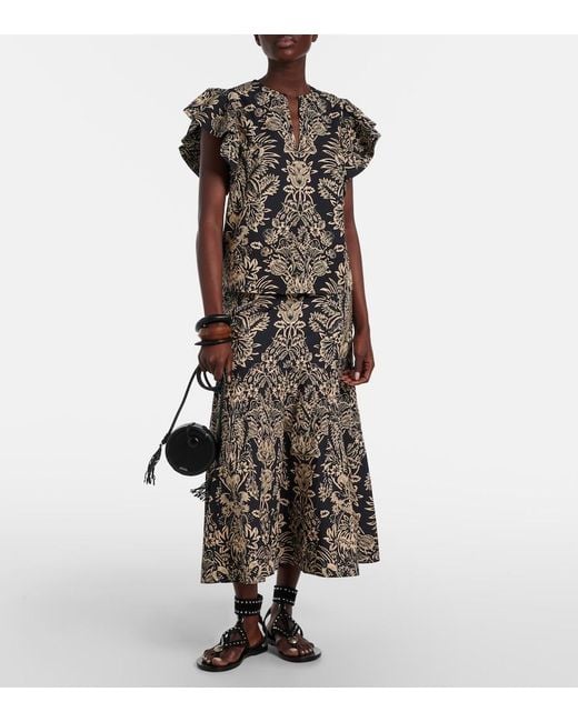 Ulla Johnson Black Clarisse Printed Cotton Poplin Midi Skirt
