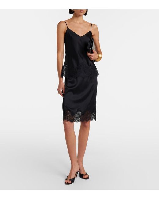 Nili Lotan Black Thea Lace-Trimmed Silk Midi Skirt