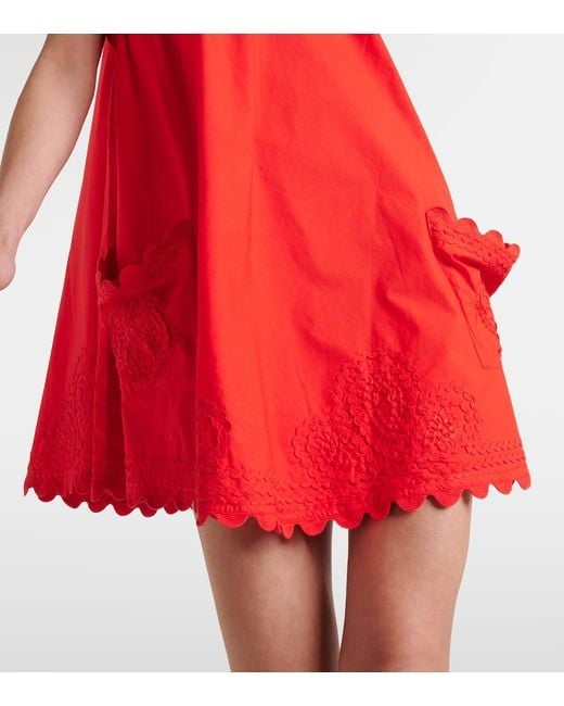Juliet Dunn Red Besticktes Minikleid aus Baumwolle