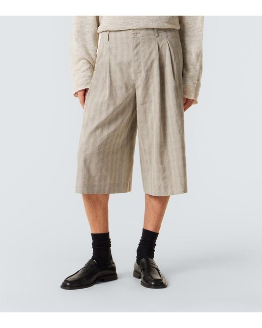 Our Legacy Gray Split Striped Cotton And Linen-Blend Capri Pants for men