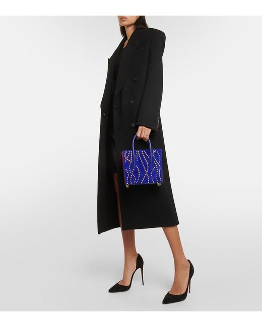 Christian Louboutin Blue Paloma Mini Velour And Leather Tote Bag