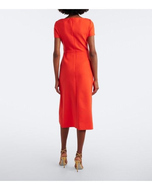 Oscar de la Renta Orange Draped Wool-Blend Midi Dress