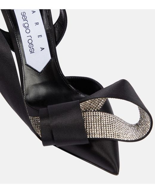 Area Black X Sergio Rossi Embellished Satin Slingback Pumps