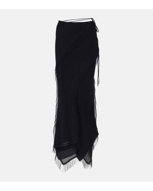 Acne Black Asymmetric Silk Crepe Maxi Skirt