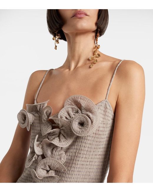 Magda Butrym Natural Floral-Applique Crepe Midi Dress
