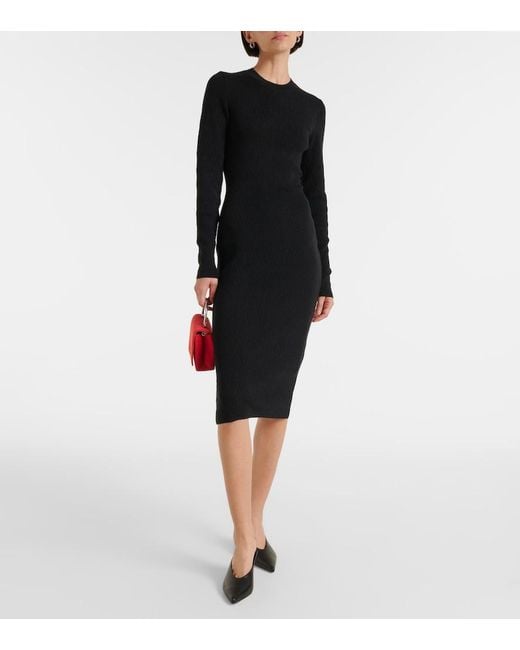AMI Black Knitted Cotton And Wool Midi Dress