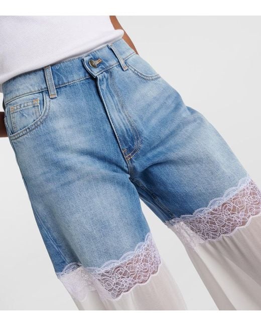 Nensi Dojaka Blue High-Rise Wide-Leg Jeans Mit Tuell