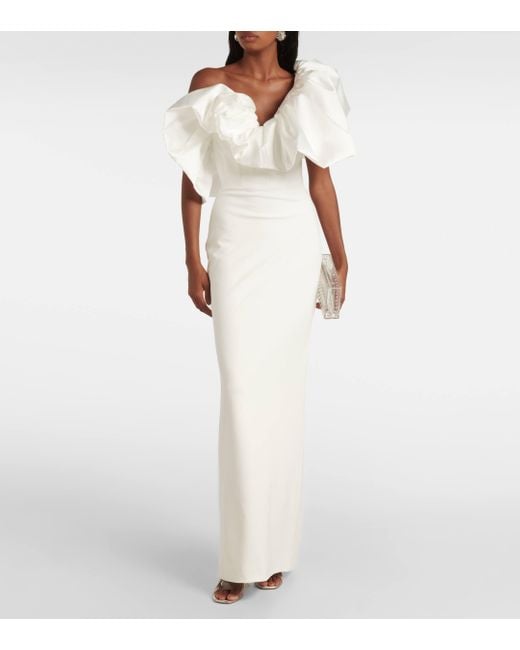 Solace London White Cassia Twill And Crepe Gown