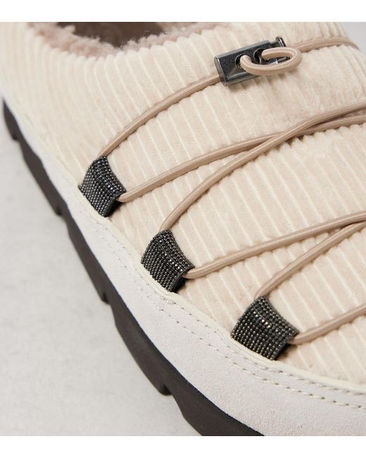 Brunello Cucinelli White Chunky Shearling-Lined Slippers