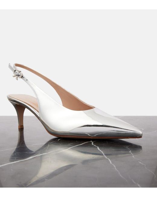 Gianvito Rossi White 55 Metallic Leather Slingback Pumps