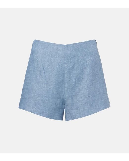 Posse Blue High-Rise Shorts Thea Aus Leinen