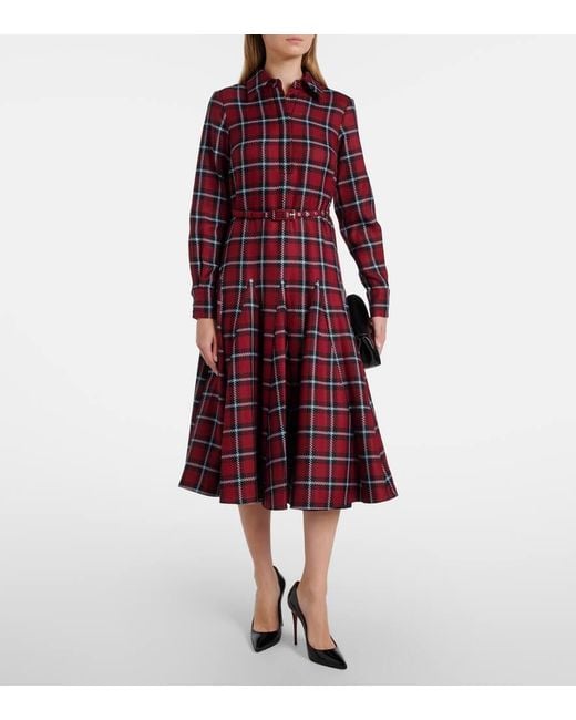 Robe Midi Marone En Laine Melangee A Carreaux Emilia Wickstead en coloris Red