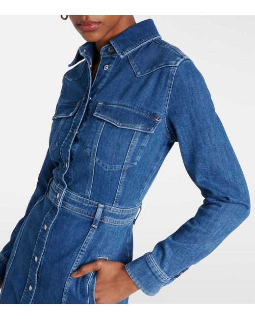 7 For All Mankind Blue Denim Midi Dress