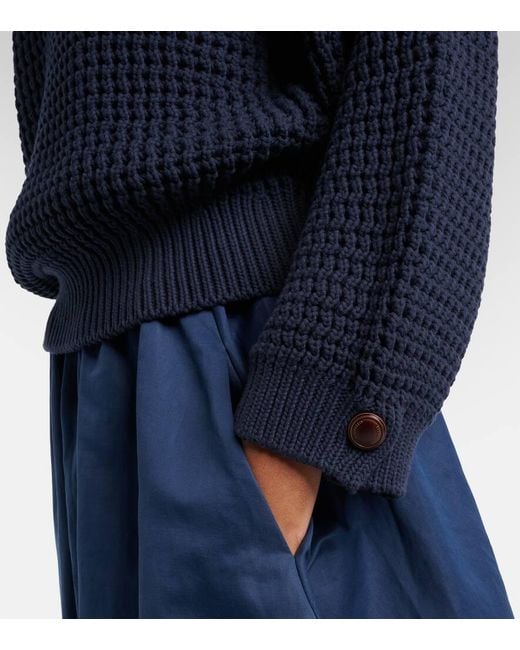 Brunello Cucinelli Blue Cotton-Blend Polo Sweater