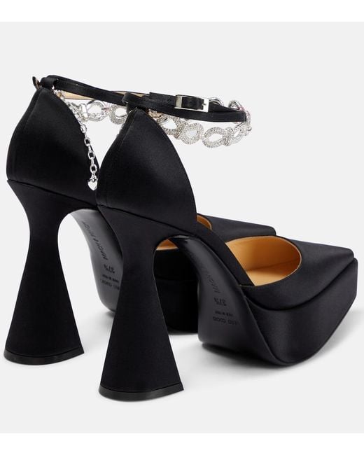Mach & Mach Black Bow Chain Embellished Satin Platform Pumps