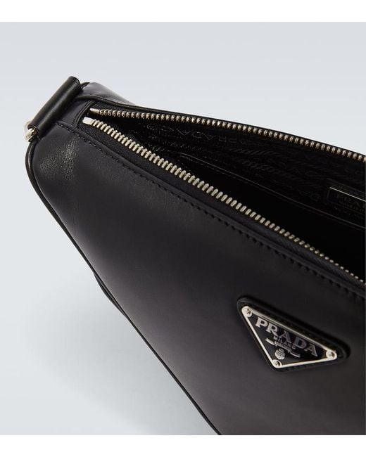Prada Black Triangle Leather Shoulder Bag for men