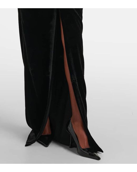 Robe Longue En Velours A Encolure Bardot Alessandra Rich en coloris Black