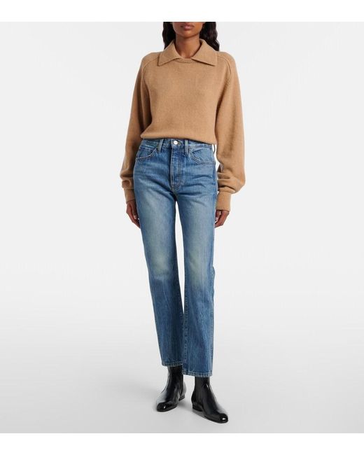Khaite Blue Finley Cropped Straight Jeans