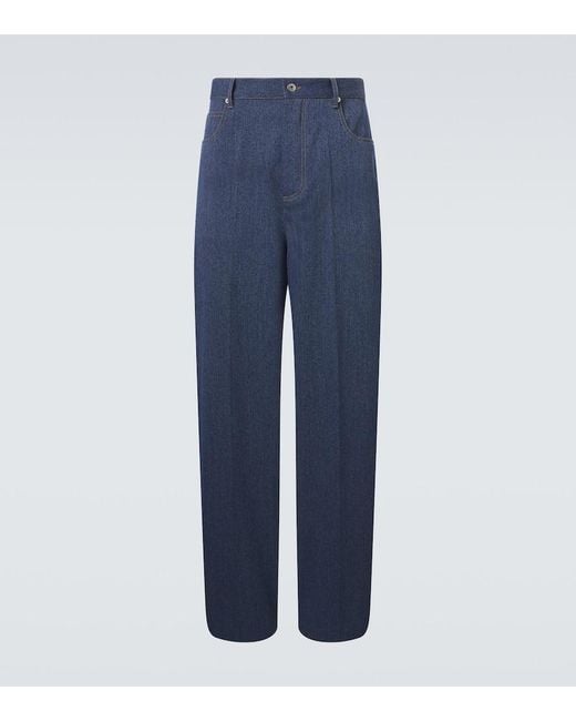 Bottega Veneta Weite Hose Aus Wolle Und Baumwolle in Blue für Herren