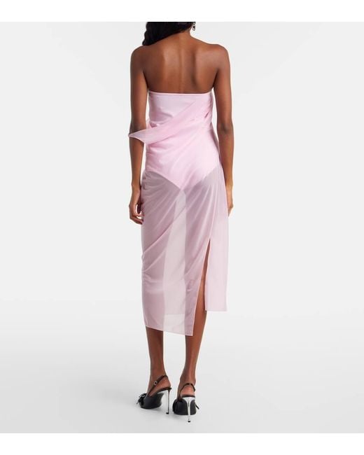 Courreges Pink Draped Sheer Jersey Crepe Midi Dress