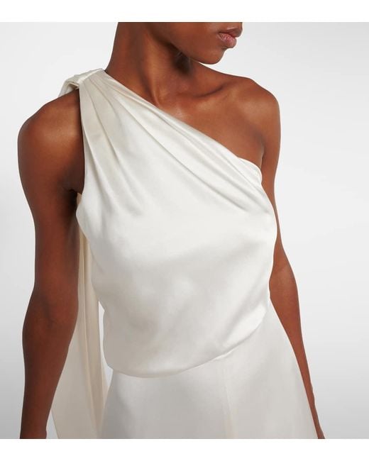 Max Mara White Bridal Pamela Draped Silk Satin Gown