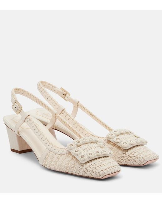 Roger Vivier Natural Belle Vivier Crochet And Leather Slingback Pumps