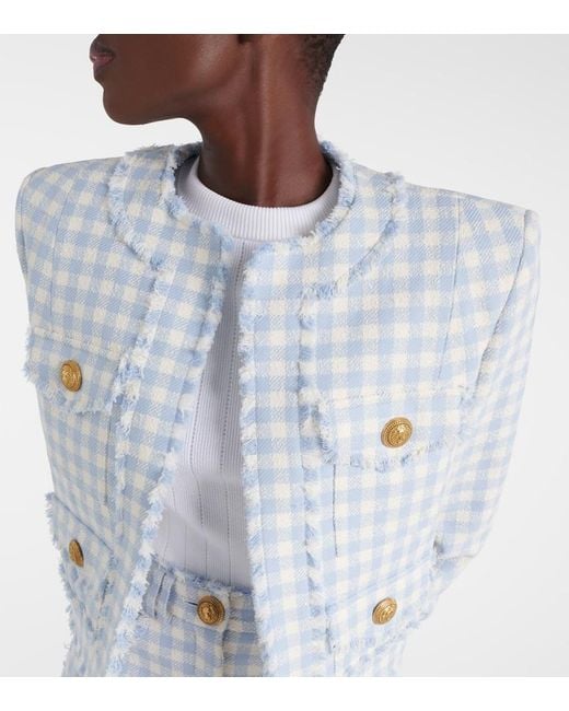 Balmain Blue Gingham Tweed Jacket