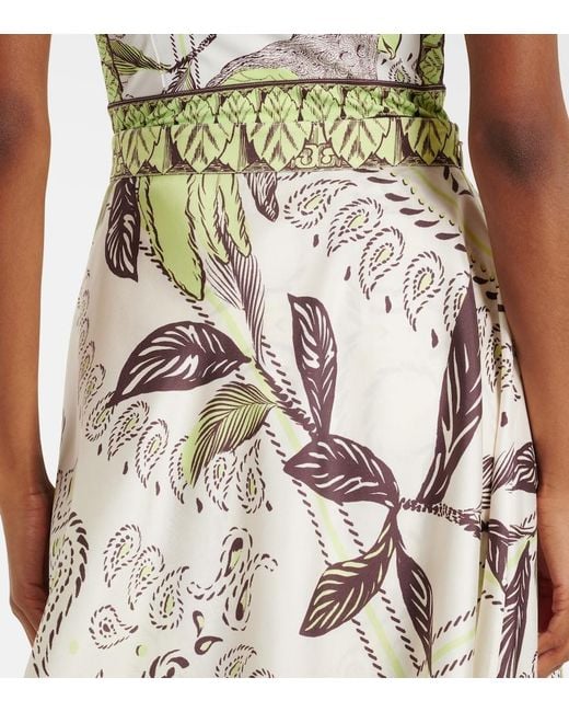 Tory Burch White Printed Silk Satin Midi Skirt