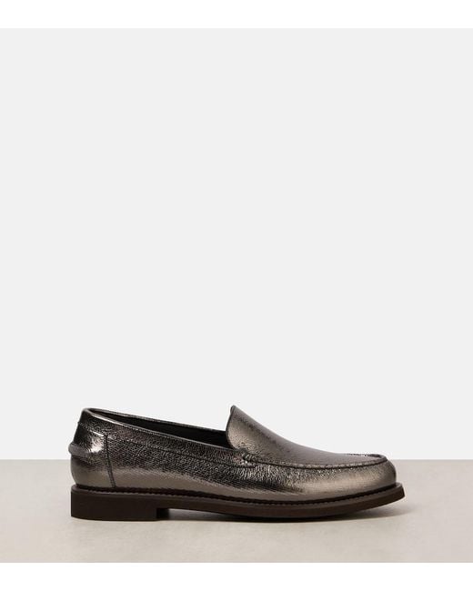Brunello Cucinelli Black Metallic Leather Loafers