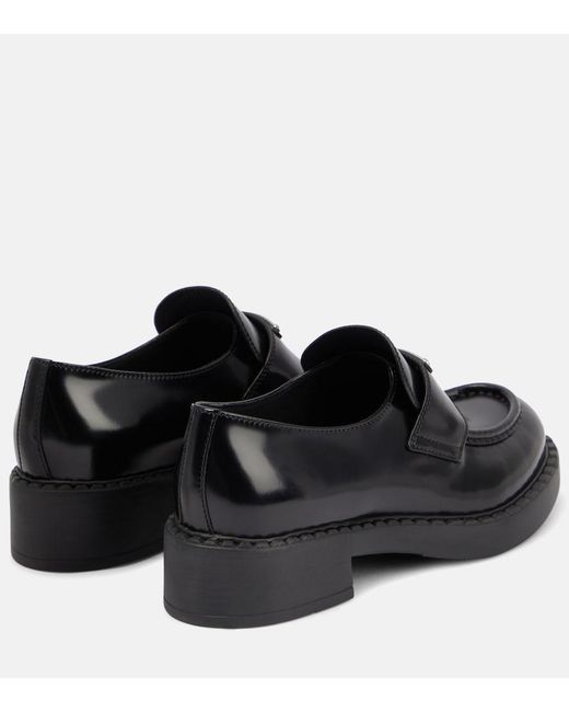 Prada Black Brushed Leather Loafers