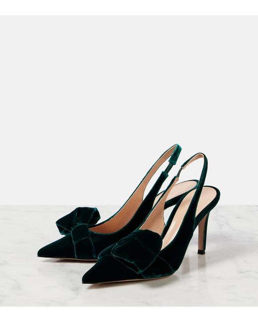 Gianvito Rossi Green 85 Bow-Detail Velvet Slingback Pumps