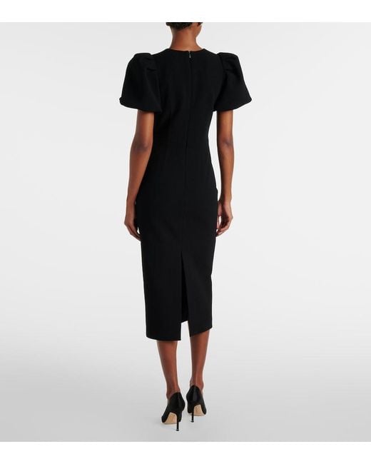 Rebecca Vallance Black Eliana Puff-Sleeve Midi Dress