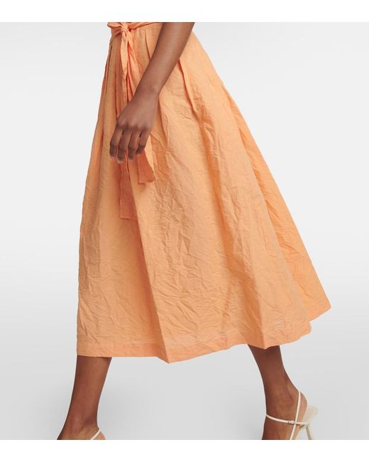 Vince Orange Belted Linen And Cotton Dress