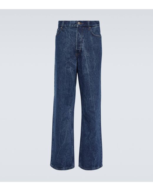 Dries Van Noten Blue Marble-wash Wide-leg Jeans for men