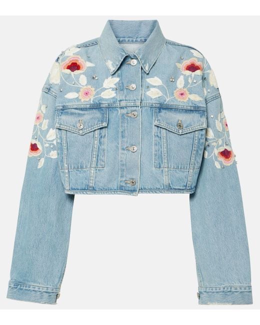 Citizens of Humanity Blue Lena Embroidered Cropped Denim Jacket