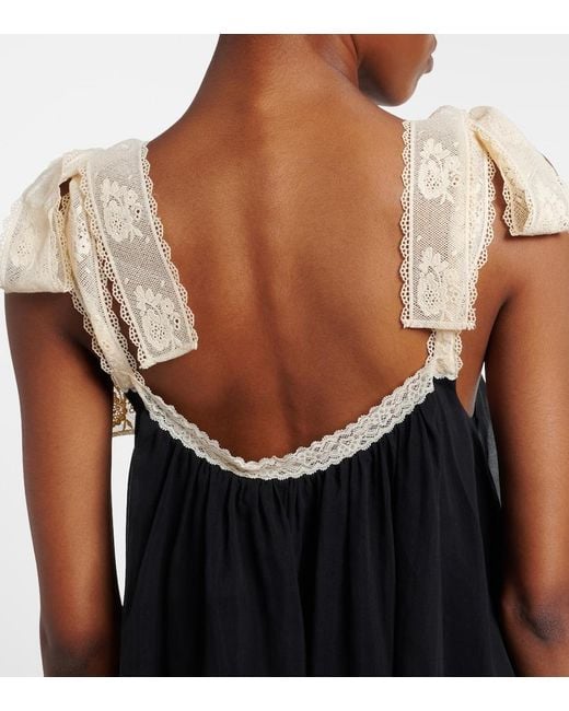 Zimmermann Black Roselight Lace-Trimmed Cotton And Silk Top