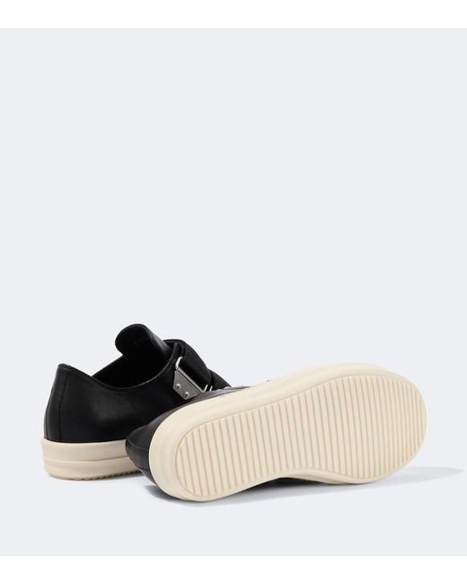 Rick Owens Black Low Strap Sneaks Leather Sneakers for men