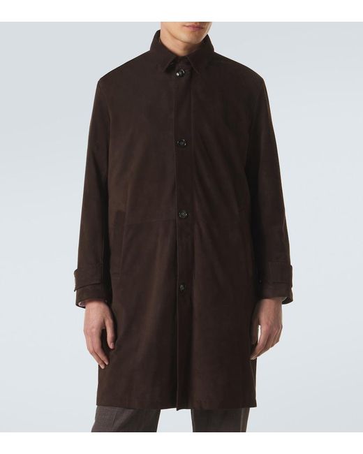 Kiton Black Leather Overcoat for men