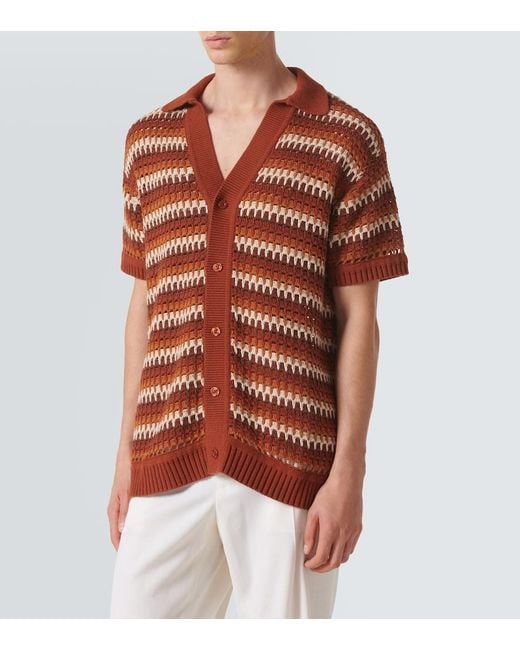 Frescobol Carioca Orange Pinto Crochet Cotton Shirt for men