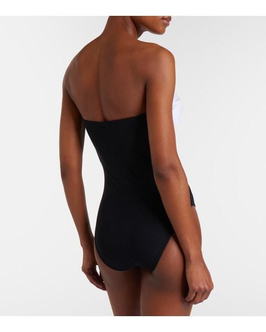 Karla Colletto Blue Tess Floral-Applique Bandeau Swimsuit