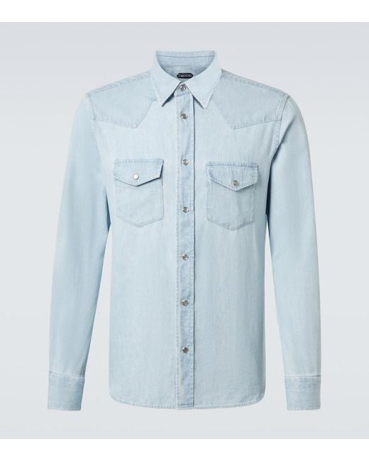 Tom Ford Blue Cotton Chambray Shirt for men