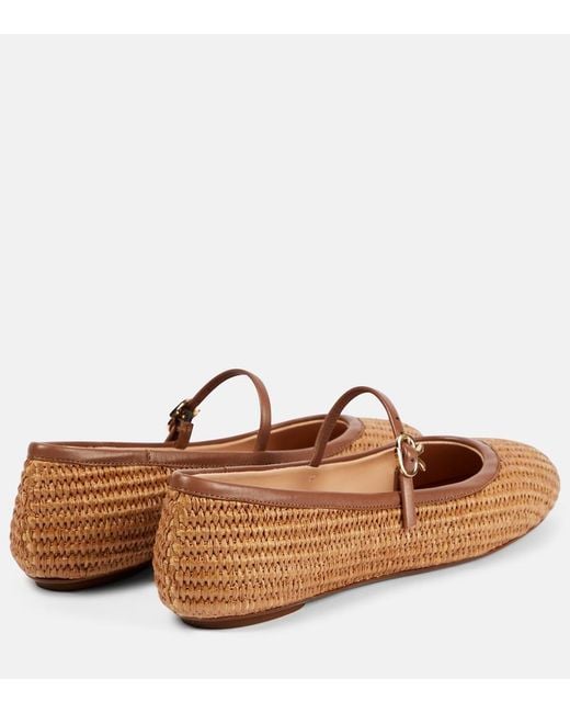 Gianvito Rossi Brown Carla Straw & Leather Flat