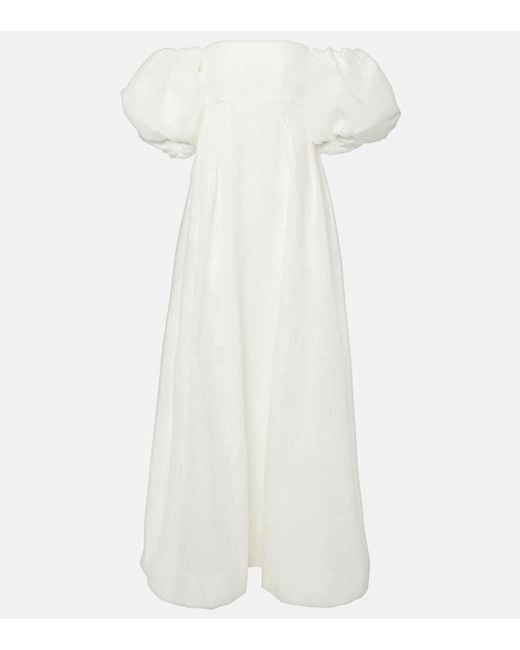 Rebecca Vallance White Matchmaker Puff-sleeve Off-shoulder Gown
