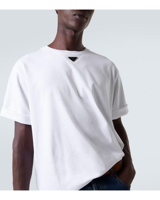 Prada White Triangle Plaque T-Shirt for men