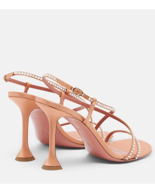 AMINA MUADDI Pink Sally Crystal-Embellished Satin Sandals